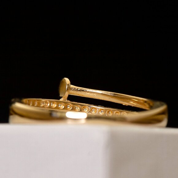 10K Yellow Gold Nail Ring, Dainty CZ Pave Ring, Size 7 - Picture 5 of 13